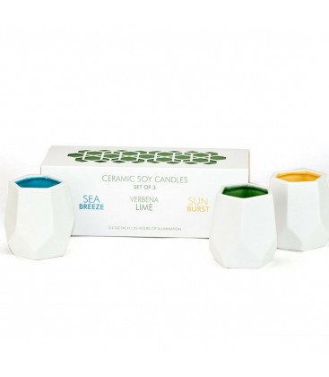 SET OF 3 ABSTRACT VOTIVES CANDLES - BLUE/GREEN/YELLOW
