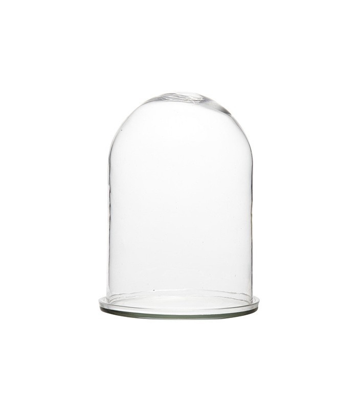 CLOCHE VERRE SOCLE BOIS H.26CM