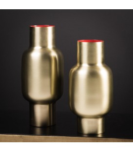 Brass Bulging Vase - Raspberry Red Interior