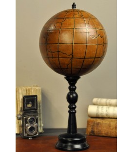Globe en cuir sur pied bois