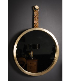 Round brass mirror, leopard decoration