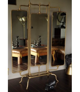 Wooden mirror with twisted brass inlay