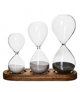 Set of 3 Glass Hourglasses on Wooden Stand