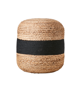 Pouf bicolore a rayure nature et noir tissé à la main