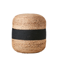 Pouf bicolore a rayure nature et noir tissé à la main