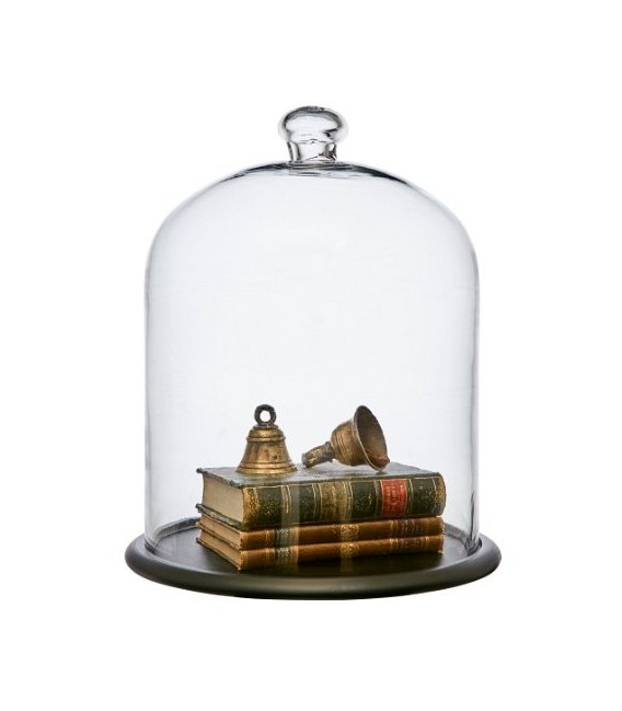 Grande cloche en verre avec support en bois ARLO - H34 cm