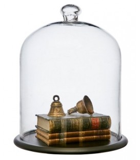 Grande cloche en verre avec support en bois ARLO - H34 cm