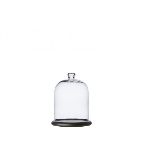 Grande cloche en verre avec support en bois ARLO - H34 cm