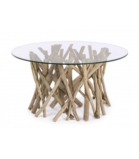 Table basse verre et teck