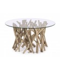 Glass and Teak Coffee Table Dimensions: 80x80x40 cm