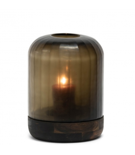 Lanterne en verre sur socle en bois H33 cm