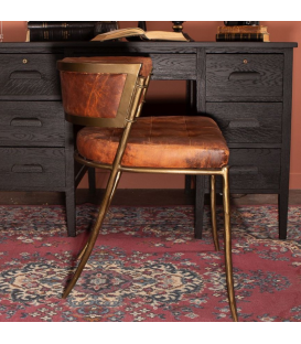 Hammered Brass and Leather Office Chair