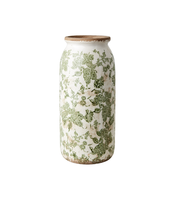 Urne en grès fleuri vert et blanc