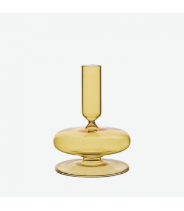 Bougeoir en verre jaune