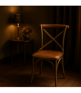 Chaise de bistrot finition laiton et dossier cuir