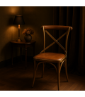 Chaise de bistrot finition laiton et dossier cuir