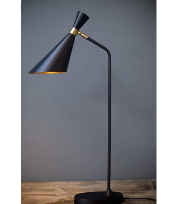 Lampe au design années 50 en laiton poli avec abat-jour noir et intérieur blanc