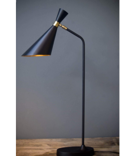 Lampe au design années 50 en laiton poli avec abat-jour noir et intérieur blanc