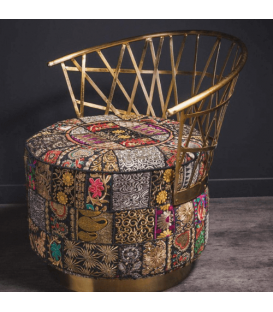 Fauteuil indien – Siège en laiton et textiles de cérémonie recyclés