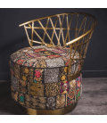 Fauteuil indien – Siège en laiton et textiles de cérémonie recyclés