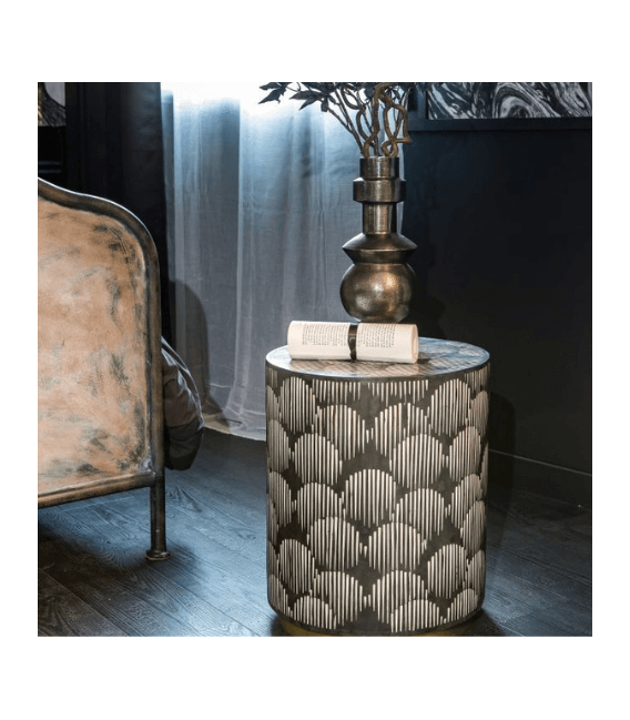Side table, bone inlay in black resin.