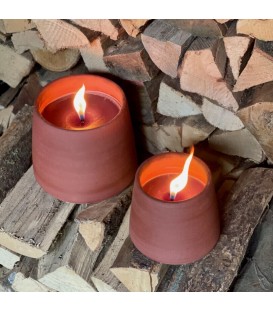 Bougie Parfumée d'Extérieur dans un Pot en Terre Cuite Rouge avec Couvercle - Dimensions : Ø 20x19cm