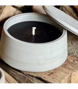 Bougie Extérieure parfumée dans un pot de terre gris avec couvercle
